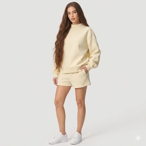 Conjunto de Dos Piezas Casual para Mujer 2026, Ecológico, Cuello Alto, Sudadera de Manga Larga y Pantalones Cortos, para Uso Diario - Product Image 3