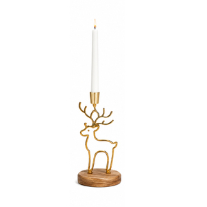 Wholesale Gold Metal Reindeer <b>Candlestick</b> <b>Holder</b> With Wooden Base Modern Christmas Candle <b>Holder</b> For Table Centerpiece - Product Image 1