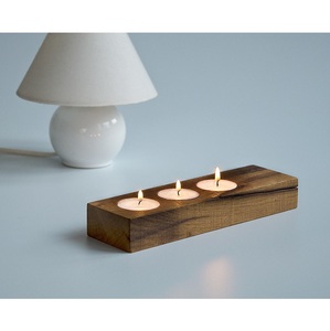 Porte-bougie à 3 bougies chauffe-plat en bois d'acacia léger, design luxueux, moderne, écologique, fait main, pas cher, décoration de Noël - Product Image 1