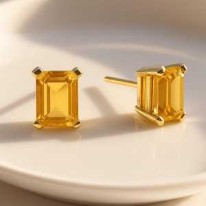 Boucles d'oreilles clous en Citrine naturelle, argent sterling 925 plaqué or 14K, sans nickel, pierre de naissance de novembre, faites à la main, pour anniversaire et fête - Product Image 5