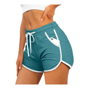 Shorts Deportivos de Cintura Alta para Mujer, Color Verde Azulado Sólido, con Bolsillos, Cierre con Cordón, Tejido de Punto Transpirable, Corte Regular - Product Image 1