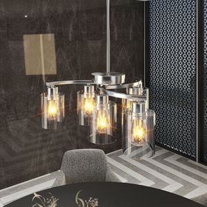 Lampadario a 6 Luci in Nichel Spazzolato Regolabile per Sala da Pranzo, Lampada a Sospensione Industriale per Tavolo, Illuminazione per Secondo Piano - Product Image 6