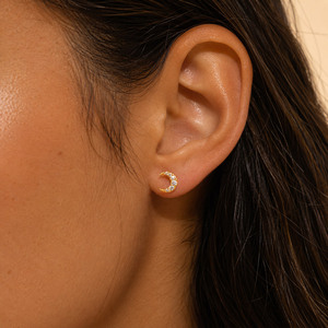 925 Sterling Silver Dainty Gold Crescent Moon Channel Setting <b>Fine</b> <b>Stud</b> <b>Earrings</b> - Product Image 5