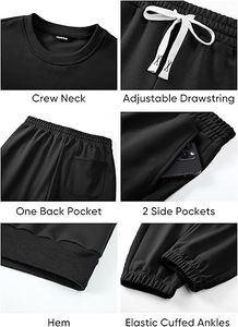 Ensemble survêtement homme noir à capuche et pantalon, couleur unie, décontracté, manches longues, 100 % coton respirant, coupe classique - Product Image 2