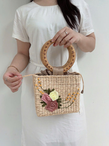 Bolsos de Mujer de Jacinto de Agua Ecológicos y a la Moda para el Verano, con Flores, Cierre Abierto, Dos Correas, Forma de Media Luna, Naturales para la Playa - Product Image 5