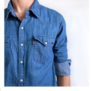 เสื้อเชิ้ตผ้ายีนส์สำหรับผู้ชายอินเทรนด์เสื้อเชิ้ตลำลองคอปกแขนยาวเย็บอย่างละเอียดเสื้อใส่สบาย - Product Image 4