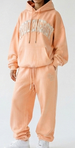 Survêtement d'hiver pour femme en molleton 100% polyester, coupe ample, manches longues, avec broderie effet usé et taille mi-haute à cordon de serrage - Product Image 4