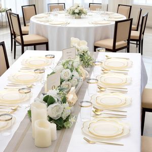 ชุดจานชามพลาสติกสีเบจ EI 180 ชิ้น ชุดจานสำหรับงานเลี้ยงแบบใช้แล้วทิ้ง ทนทาน พร้อมช้อนส้อมสีทองและสีเงิน ชุดจานชามสีขาว 30 ชุด - Product Image 4