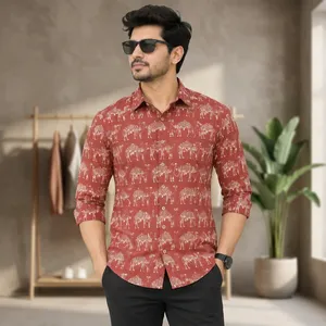 Camisas de Vestir de Popelina con Estampado Animal para Hombre, Camisa Casual de Manga Corta con Cuello Camisero, Tela de Algodón, Estilo Veraniego - Product Image 4