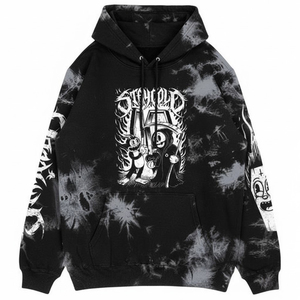 Sudadera con Capucha Personalizada con Estampado Gráfico Gótico Tie Dye, Diseño de Calavera de Dibujos Animados, Estilo Urbano, Oversize, 100% Algodón Felpa, Sudadera Moderna - Product Image 1