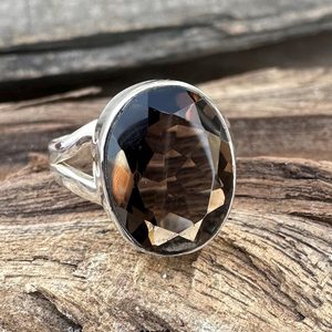 Oval Smokey Quartz Art Deco <b>Ring</b> 18K Gold <b>Dainty</b> Gemstone Minimalist Festival Gift for Women 2.00 Carat - Product Image 1