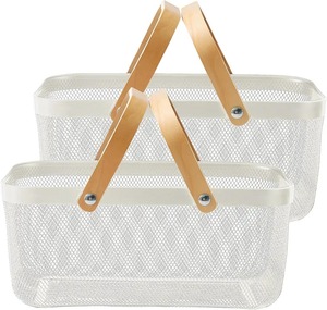 Cestas de Almacenamiento de Alambre de Acero Resistente y Madera Maciza, Contenedores Organizadores Multiusos para Cocina, Despensa, Armario y Hogar - Product Image 2