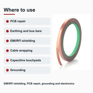 TECHINSTRO เทปทองแดงนำไฟฟ้า 12 มม. x 15 ม. พร้อมกาวนำไฟฟ้าสำหรับป้องกัน EMI ซ่อมแซม PCB สายดิน CFT-0012 - Product Image 4