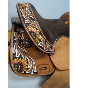 Selle Western pour enfant en cuir véritable de qualité supérieure avec ensemble de harnais, motif floral tournesol, courbée, personnalisable en couleur et taille - Product Image 4