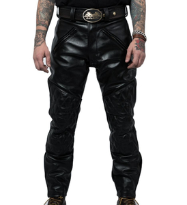 Pantaloni da <span class=keywords><strong>uomo</strong></span> in vera pelle di vacchetta, a vita media, con pannelli trapuntati. - Product Image 1