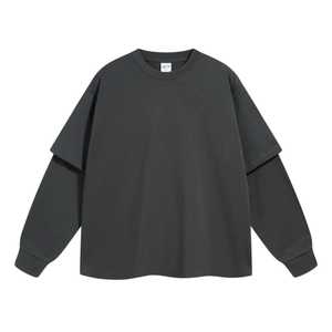 Camiseta de manga larga de doble capa personalizada para hombre, estilo falso de dos piezas, oversize, lisa, estilo urbano - Product Image 2