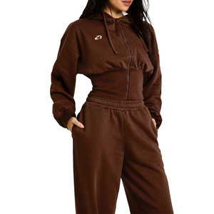 Ensemble de survêtement décontracté pour femme : sweats à capuche zippés et pantalons de jogging à jambes larges en molleton – Tenue athlétique deux pièces – Vente en gros - Product Image 3