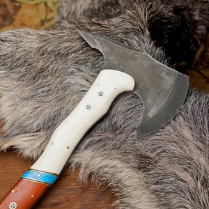 Hacha industrial personalizada para bushcraft con mango de madera de Paddock |   Hacha de acero 1095 hecha a mano para exteriores con funda de cuero - Product Image 6