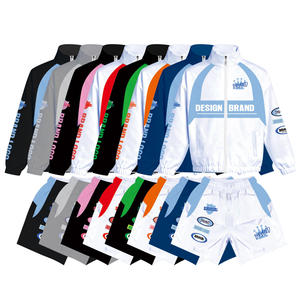 Men's Contrast Panel Nylon <b>Tracksuit</b> Set Graphic Print Zip up Windbreaker Jacket Shorts Racing Streetwear Wholesale - Product Image 1