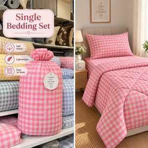 Gingham Bedsheet Set <b>Single</b> <b>Bed</b> Checkered Bedding Set Soft Lightweight Breathable Cotton Feel Plaid <b>Bed</b> Cover Pillowcase Home - Product Image 3