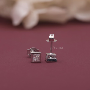 IGI Certified Lab Grown Diamond Princess Cut Bezel Stud Earrings Solid 925 Sterling Silver Square Diamond Earrings - Product Image 5