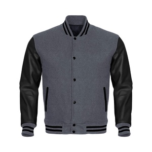 Letterman BaseBall Varsity <b>Jacket</b> College Retro Black Wool Body Grey <b>Leather</b> Sleeves Stand Cartoon Print <b>Winter</b> for Unisex - Product Image 2