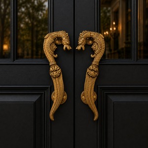 Poignée de porte SHUBHAM moderne en laiton, faite à la main, style Art Déco, géométrique, bouton-poussoir, couleur kaki foncé, quincaillerie de mobilier, entrée, extérieur - Product Image 3