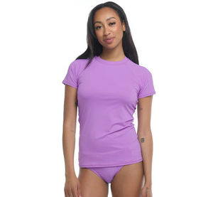 Maillot de bain bikini rash guard violet personnalisé pour femme, manches courtes, compression, en spandex, protection UV, logo OEM, respirant - Product Image 1
