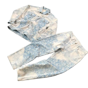 New Arrival Custom Printed Denim Jacket and Jeans Set Unisex Streetwear 100% Cotton 2 Piece Denim Plus Size Men's Sets - Product Image 1