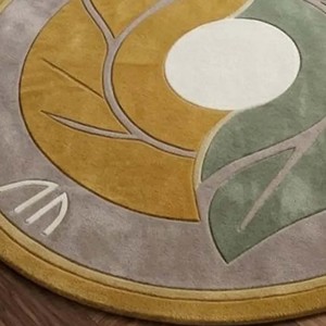 Mustard <b>Round</b> Hand Tufted Area Rug Abstract Botanical Leaf Design Luxury Soft Woolen <b>Carpet</b> for Living Room Bedroom Home Decor - Product Image 4