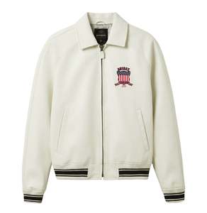 Veste bomber en cuir véritable Avirex pour homme, couleur crème, série limitée American Flight, veste courte en cuir de vachette véritable - Product Image 1