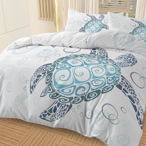 Aquatic Themed Sea Turtle Bedding 3-Piece Duvet Cover Set in Aqua Teal Blue 2 Pilow Shams Comforter Cover for Beach Ocean Lovers - Product Image 3