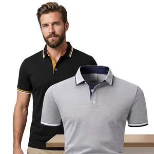 Men's Short Sleeve for Shirt Solid Color Cotton Knitted Breathable Casual Regular Fit <b>Black</b> Gray Polyester/Cotton Front Logo - Product Image 5