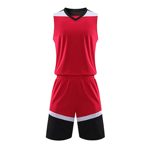 Ensemble de shorts et maillot de basket-ball sublimé personnalisé, blanc, bleu, rouge, col en V, sans manches, unisexe, adulte, vêtements de sport à séchage rapide - Product Image 3