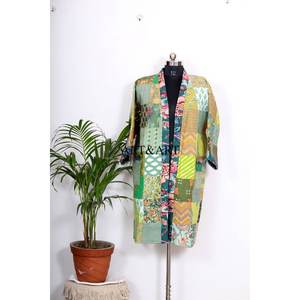 Kimono vintage en soie indienne fait main, style sari Kantha, pour femme, robe patchwork, robe de nuit maxi, robes en coton, kimono - Product Image 3