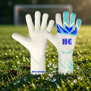 Gants de gardien de but blancs, dernier design, avec impression de logo personnalisée en latex 4 mm, protection anti-UV des doigts, coupe hybride. - Product Image 4