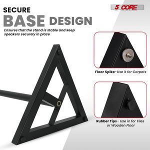 Supports et pieds de haut-parleur robustes, réglables en hauteur, télescopiques, base triangulaire, capacité de 100 lb, 59,5 pouces, 2 pièces - Product Image 3