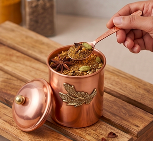 Vintage Copper Canister <b>Set</b> Of Three Adorable Kitchenware Accessories Ideal For Restaurant Hotel Shelf Decor And Storage Use - Product Image 5