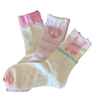 ถุงเท้าผู้หญิงลายกระต่ายน่ารัก ถักลายแจ็คการ์ด ความยาวครึ่งน่อง ระบายอากาศได้ดี แต่งขอบลูกไม้ สีชมพู สไตล์การ์ตูนสาวหวาน สำหรับฤดูใบไม้ผลิและฤดูร้อน - Product Image 1