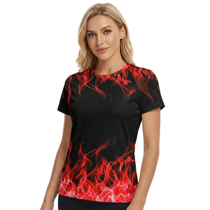 Camiseta de Manga Corta con Cuello Redondo para Hombre, con Estampado de Llamas Rojas, Transpirable, Corte Regular, Ropa Casual - Product Image 3