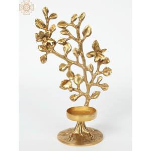 Bougeoir en laiton en forme d'arbre de designer fait main avec base lanterne en métal et pot à bougie fabriqués en Inde - Product Image 1