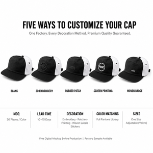 Custom 3D Embroidered 5 Panel Snapback Cap <b>Black</b> White Street Style Unisex Adjustable Fit Canvas Fabric - Product Image 3