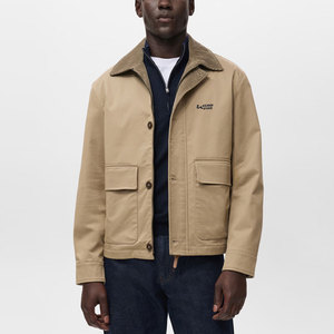 Good Selling Stand Collar Design Plain Dyed Men's <b>Canvas</b> <b>Jacket</b> Cotton/Polyester Breathable Windproof Front Logo - Product Image 1