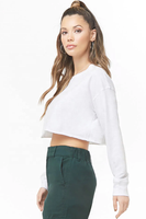T-shirts courts à manches longues blancs tricotés 100% coton tissu Blouse ourlet brut haut court chemise Logo personnalisé T-Shirt femme