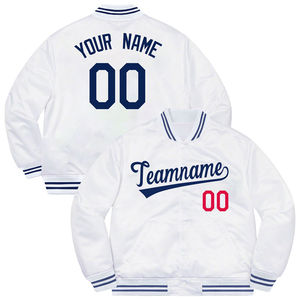 Custom <b>Men's</b> Varsity <b>Jacket</b> <b>White</b> Blue Red Embroidered Name Number Preppy Style Turn-down Collar Regular Fit Autumn Wear Bomber - Product Image 1