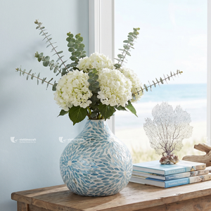 Jarrón Decorativo con Incrustaciones de Madreperla Azul, Jarrón de Bambú con Mosaico de Conchas, Decoración Artesanal Premium para Mesa, Estilo Costero - Product Image 5