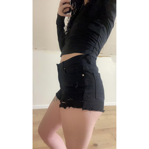 Tie Side Distressed Denim Shorts Women Drawstring Hem High <b>Waist</b> Ripped Raw Edge Summer Adjustable <b>Jean</b> Bottoms - Product Image 4