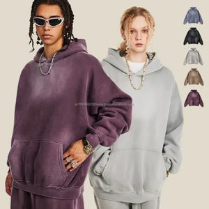 เสื้อมีฮู้ดแบบสวมหัวโอเวอร์ไซส์ของผู้ชายเสื้อสไตล์วินเทจโอเวอร์ไซซ์ถักแนวสตรีทแวร์คอปกลายสีทึบพิมพ์โลโก้ตามสั่ง - Product Image 3