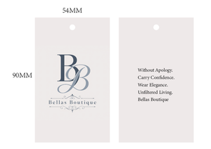 Etiqueta colgante personalizada para ropa de Bella Boutique + Etiqueta de cuello cosida a medida de Bella con etiqueta de talla - Product Image 1