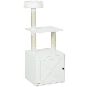 Árbol para Gatos de Lujo para Interiores con Condominio para Gatos, Postes para Rascar, Plataformas para Escalar y Recinto para Caja de Arena - Blanco - Product Image 1